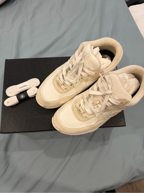 CHANEL Shoes - CHANEL White and Cream Women's Lace-Up Sneakers